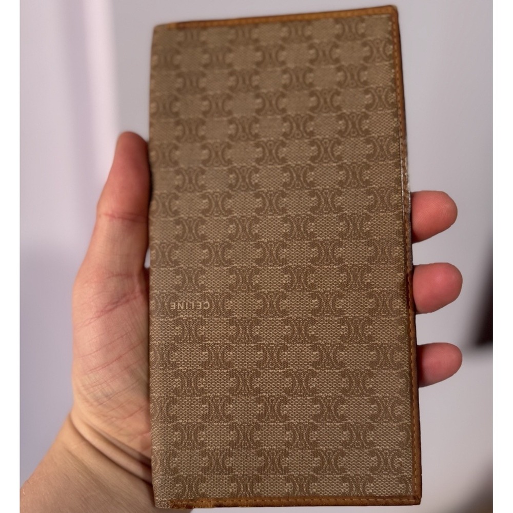 Celine Wallet Triomphe Leather ID Cash & Card Holder Beige / Tan 7" X 3.75" - Picture 2 of 10